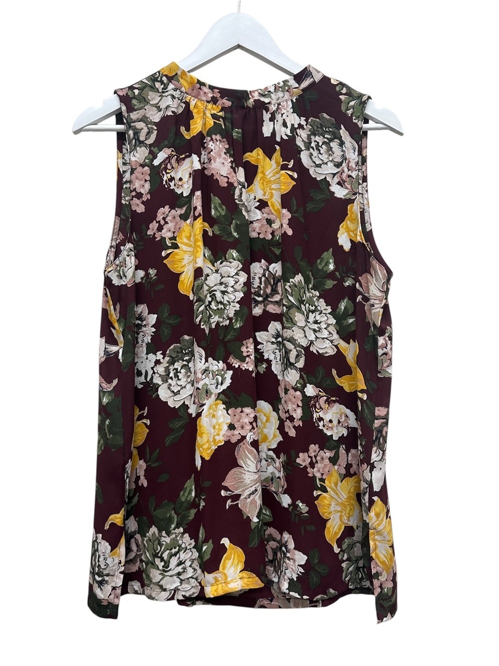 Loft Sleeveless Shell Tank Blouse Top Burgundy Floral Fairy Cottagecore L Women